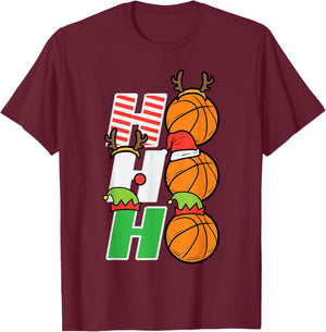 Christmas Basketball Ho Ho Ho Xmas Sports Men Boys Kids T-Shirt - T-Shirt | Maroon
