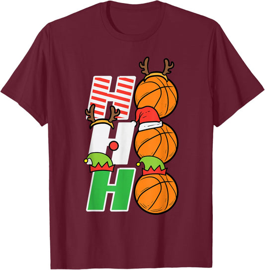 Christmas Basketball Ho Ho Ho Xmas Sports Men Boys Kids T-Shirt - T-Shirt | Maroon