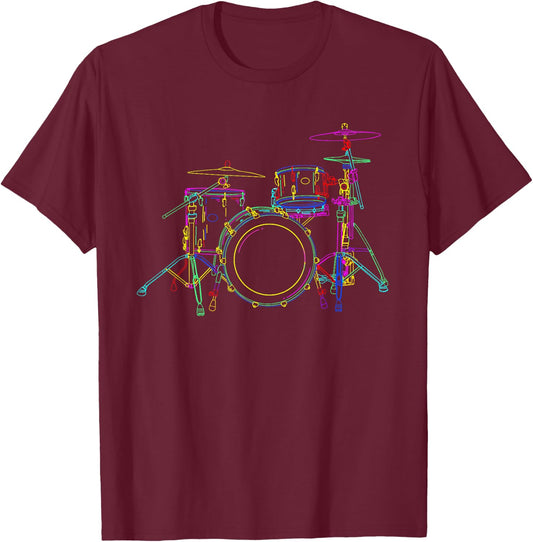 Neon Drumming Set - Drummer Band Percussion Player T-Shirt - T-Shirt | Maroon