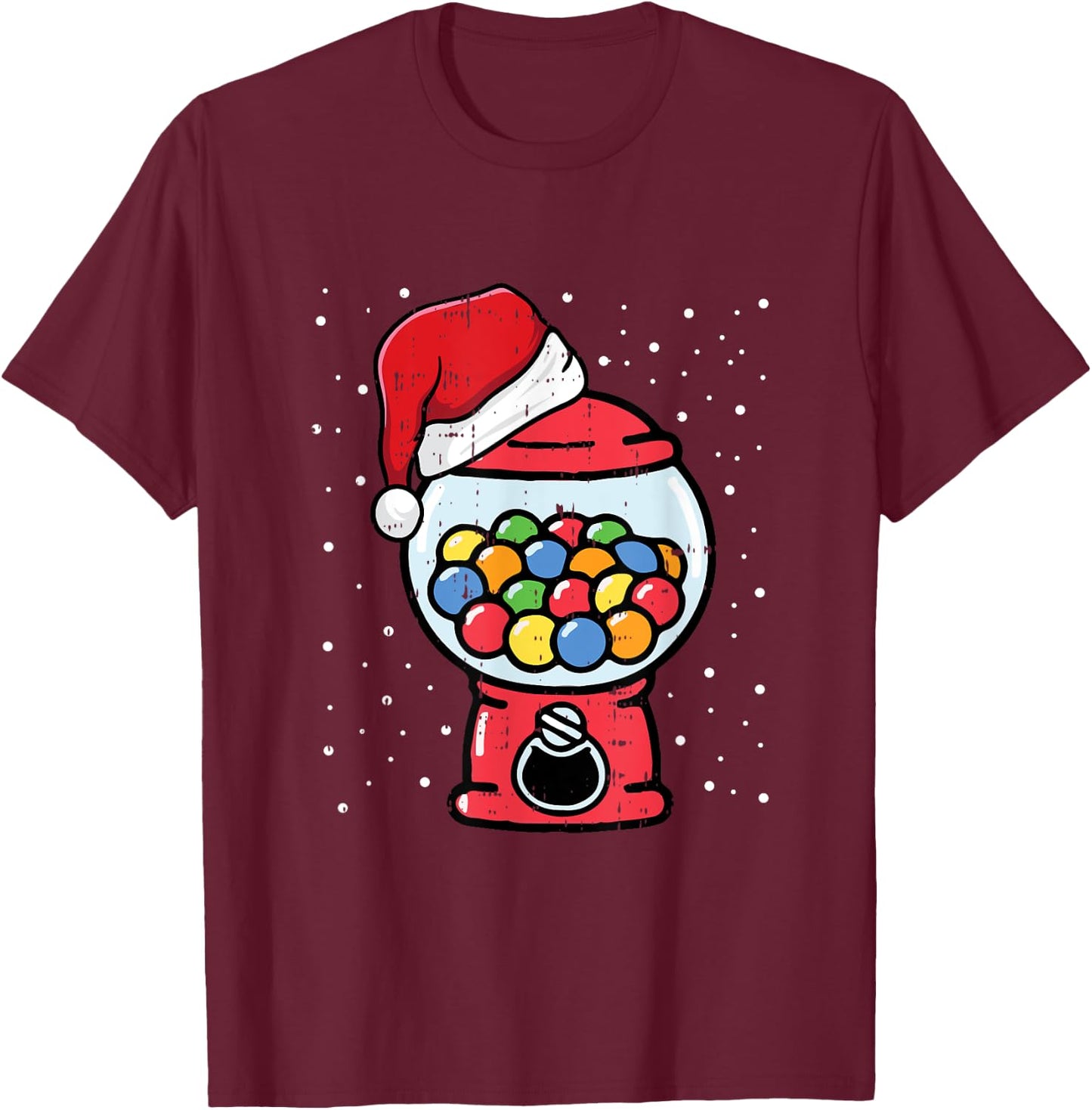 Gumball Machine Santa Hat Christmas Pajama X-mas Candy Gum T-Shirt - T-Shirt | Maroon