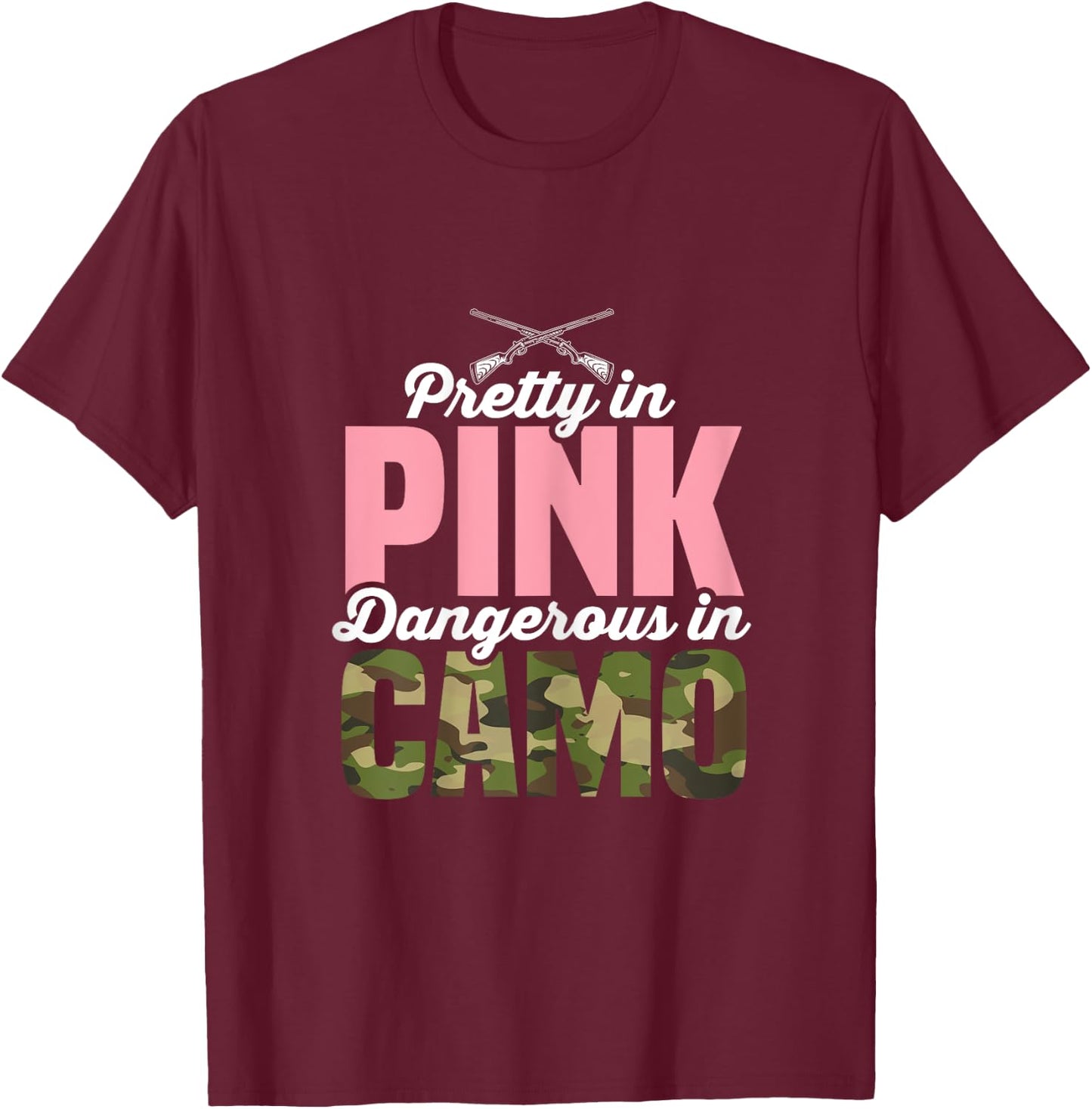 Funny Hunting Lover Pink Camo Graphic Women Hunting T-Shirt - T-Shirt | Maroon
