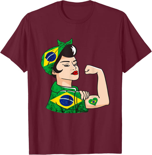 Strong Brazilian Woman Brazil Brazilian Roots Brazilian Flag T-Shirt - T-Shirt | Maroon