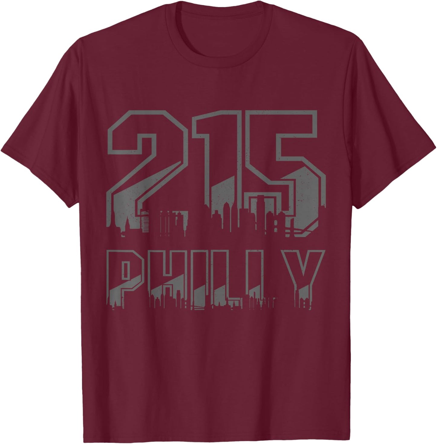 Philadelphia Pennsylvania Philly 215 Area Code Pride Skyline T-Shirt - T-Shirt | Maroon