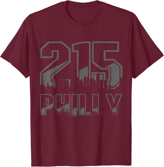 Philadelphia Pennsylvania Philly 215 Area Code Pride Skyline T-Shirt - T-Shirt | Maroon