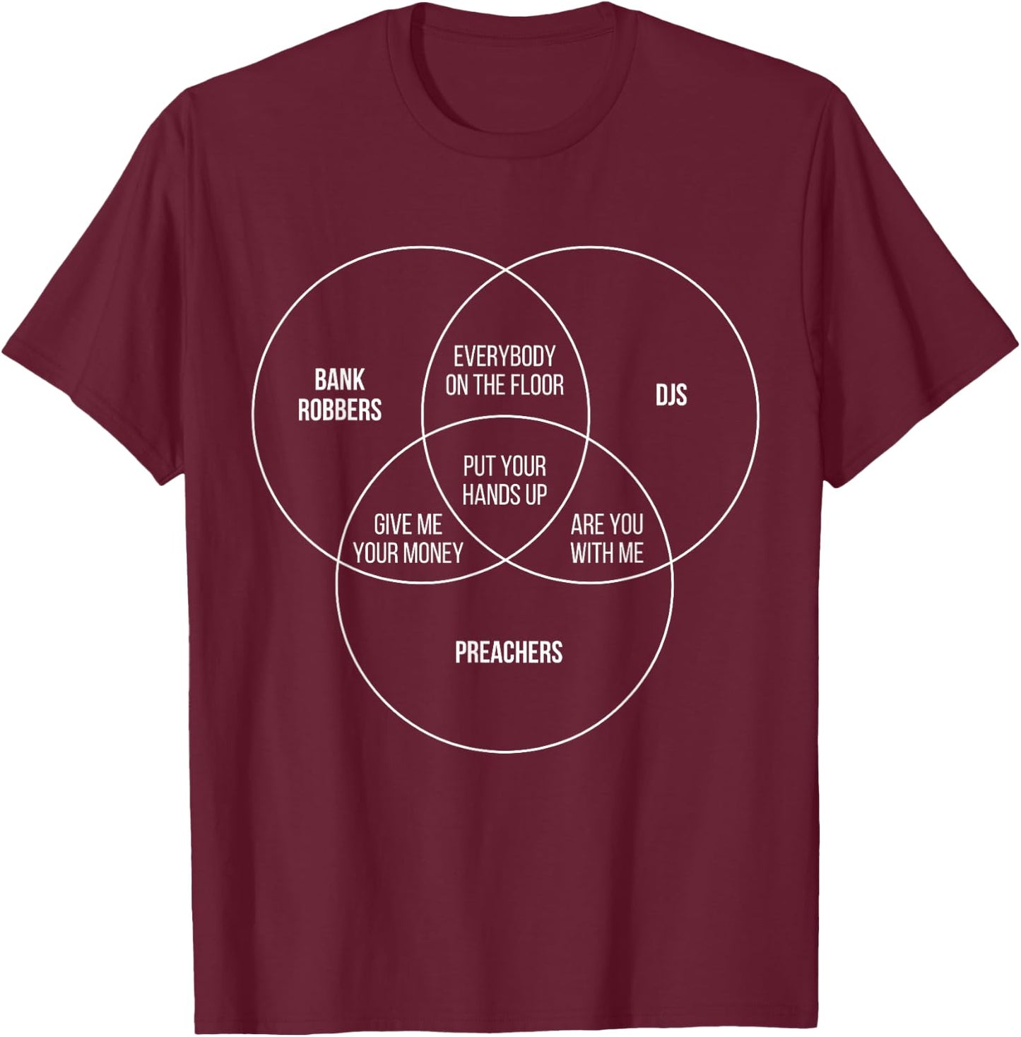 Funny DJs Shirt Preacher Bank Robber Funny Venn Diagram T-Shirt - T-Shirt | Maroon