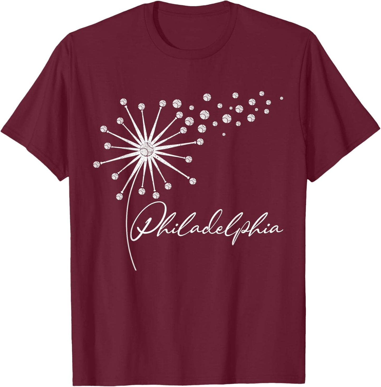 Philly Cute Baseball Dandelion Souvenir I Love Philadelphia T-Shirt - T-Shirt | Maroon