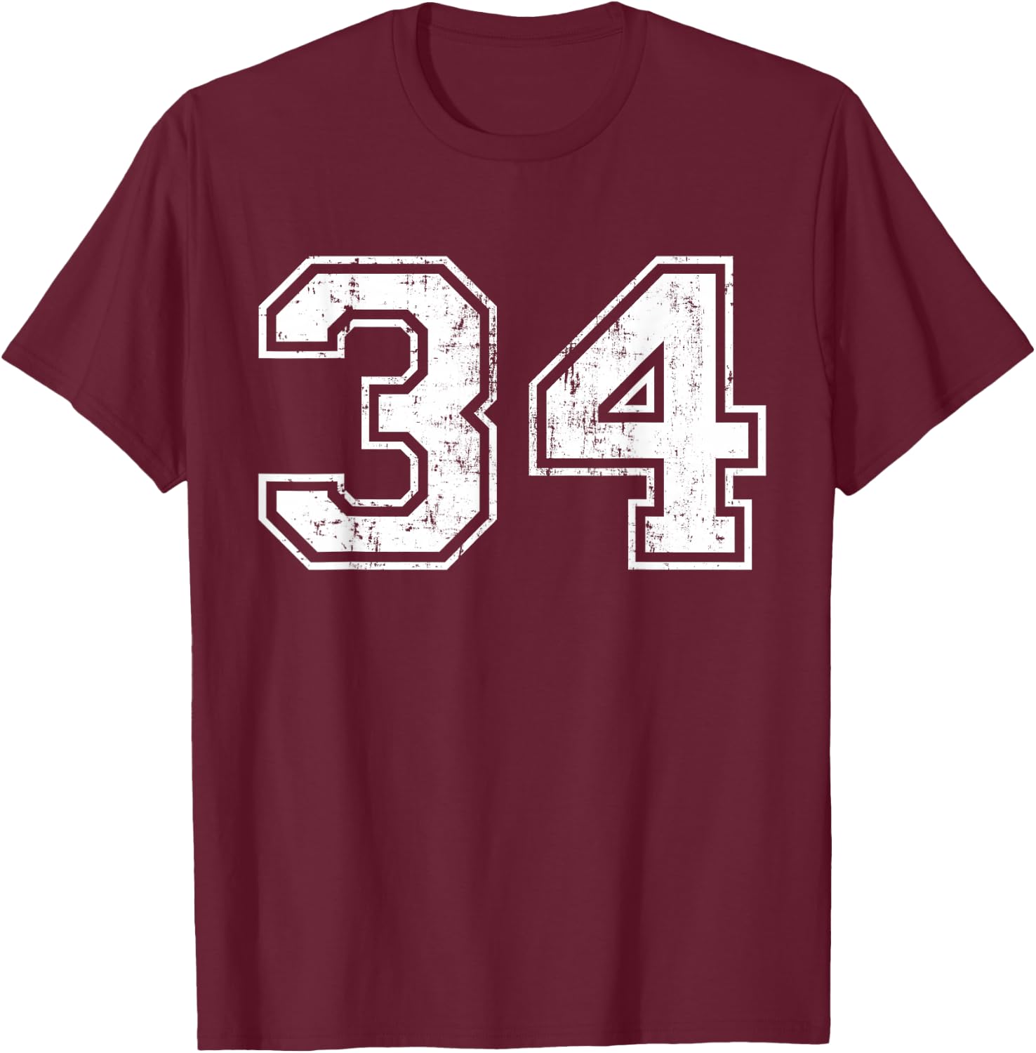 Number 34 Distressed Vintage Thirty Four Sport Team Practice T-Shirt - T-Shirt | Maroon