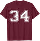 Number 34 Distressed Vintage Thirty Four Sport Team Practice T-Shirt - T-Shirt | Maroon