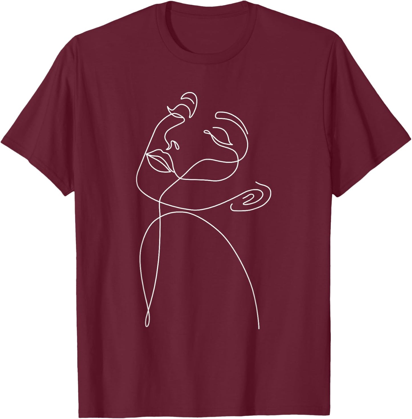 Face Line Art, Illustration, One Line Drawing, Minimalist T-Shirt - T-Shirt | Maroon