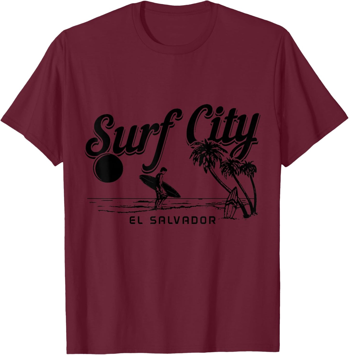 Surf City El Salvador Vintage Beach Souvenir Surfer T-Shirt - T-Shirt | Maroon