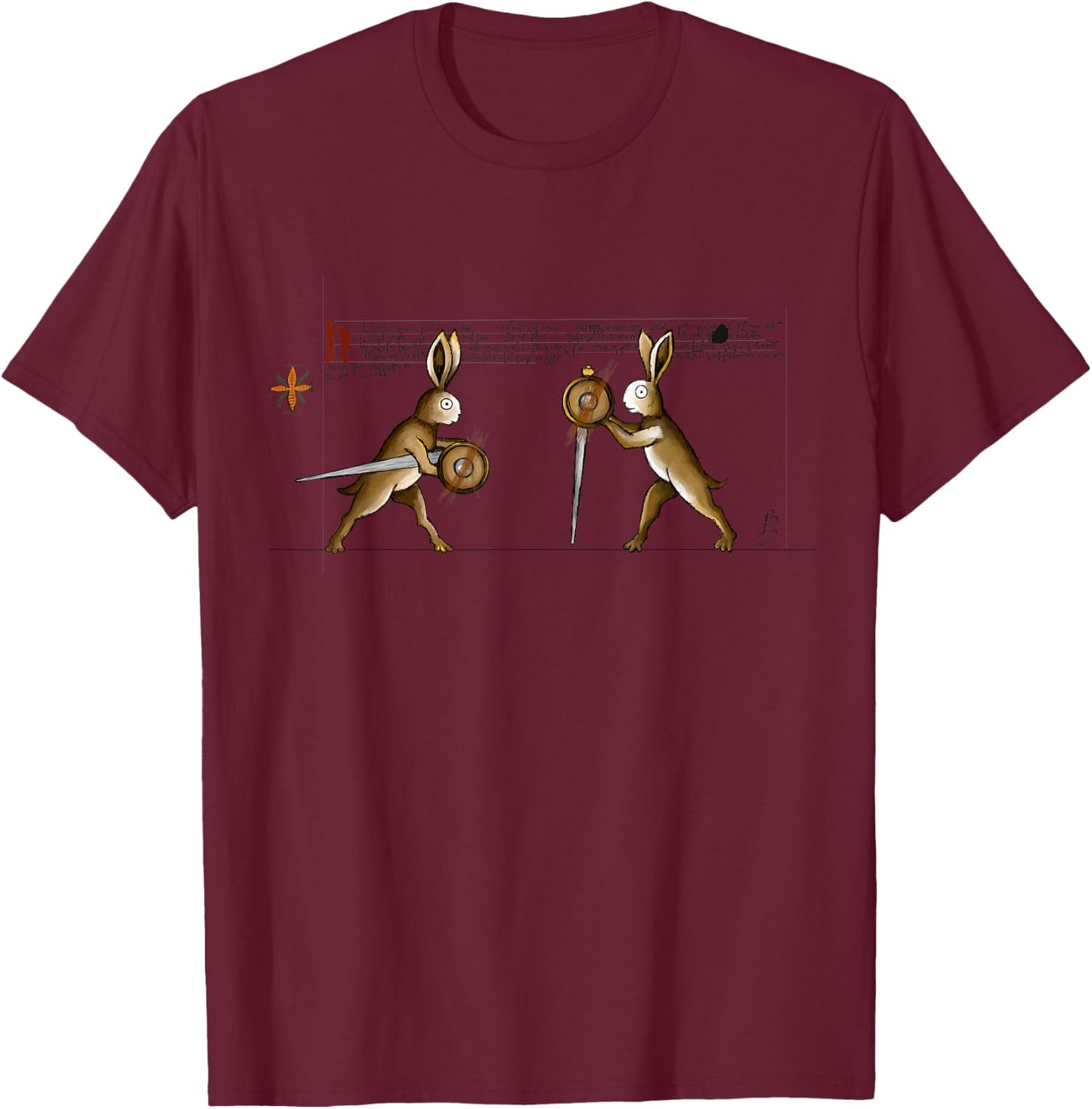 Blade and Swords Medieval Rabbit with Sword and Buckler T-Shirt - T-Shirt | Maroon