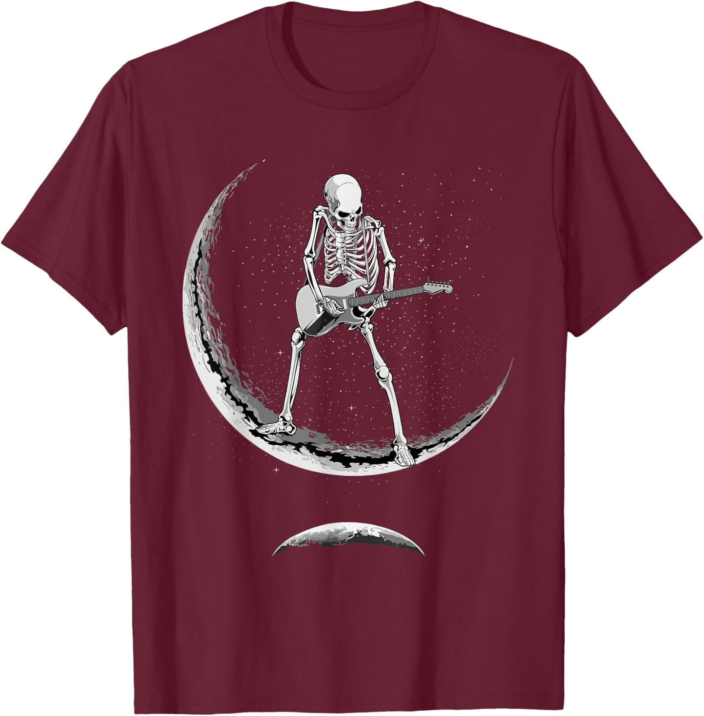 Rock On Skeleton Moon Shirt - Funny Halloween Rock And Roll T-Shirt - T-Shirt | Maroon