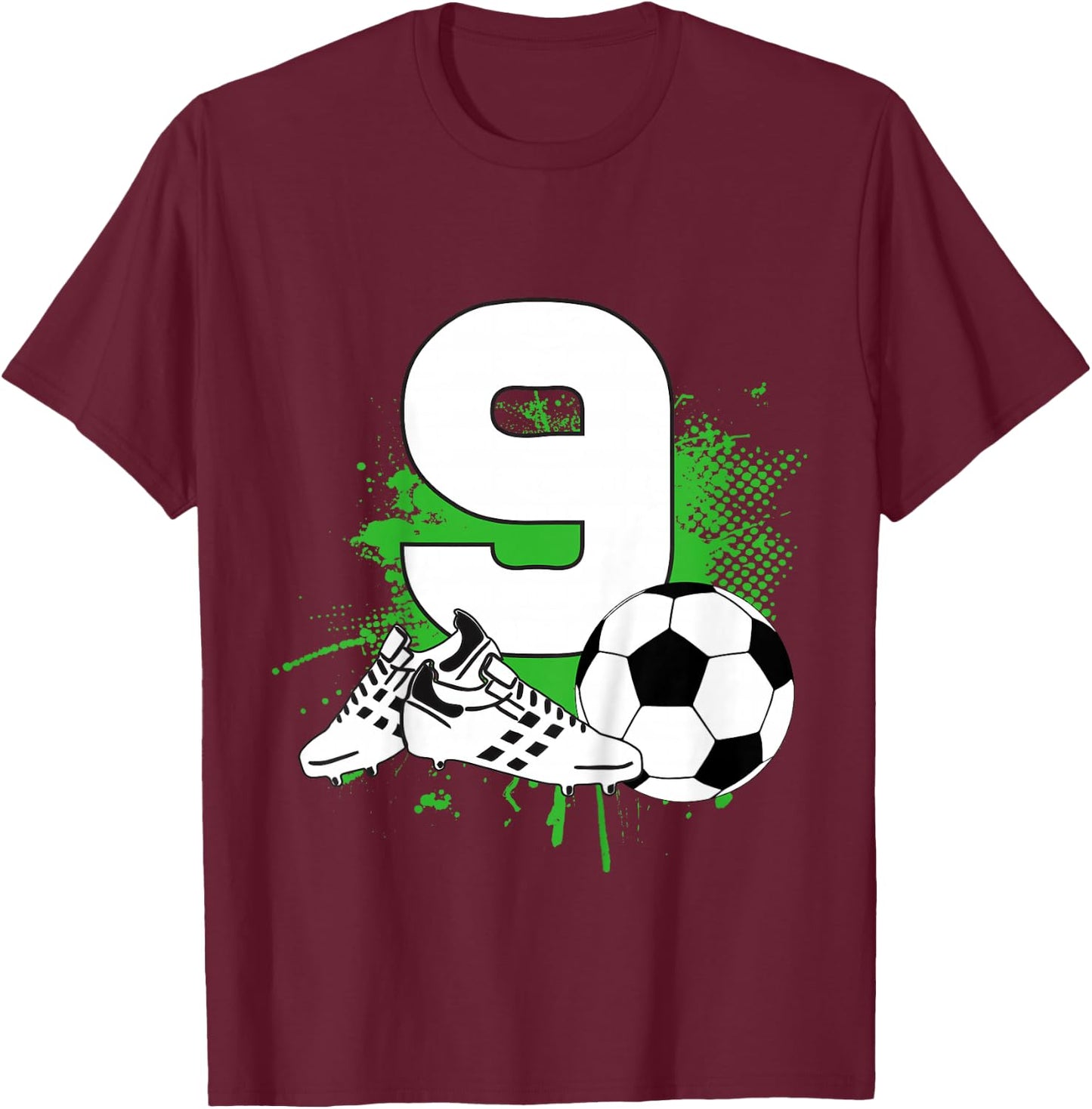 Kids 9th Birthday Boys 9 Years Soccer Football Player Birthday T-Shirt - T-Shirt | Maroon
