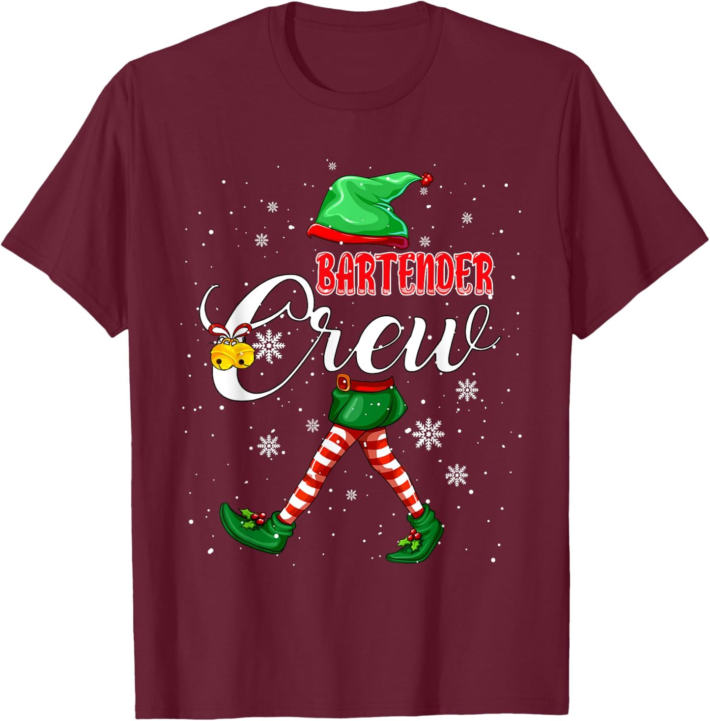 Bartender Crew Christmas Elf Costume Matching Job Team T-Shirt - T-Shirt | Maroon