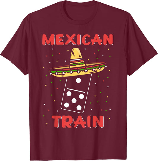 Funny Mexican Trains Dominoes T-Shirt - T-Shirt | Maroon
