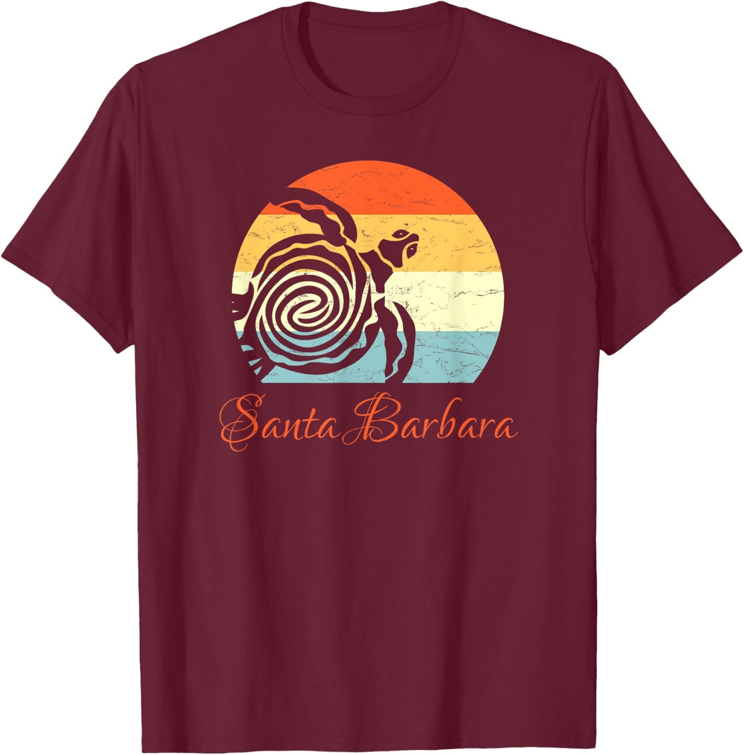 Santa Barbara, California Vintage Retro Sea Turtle T-Shirt - T-Shirt | Maroon