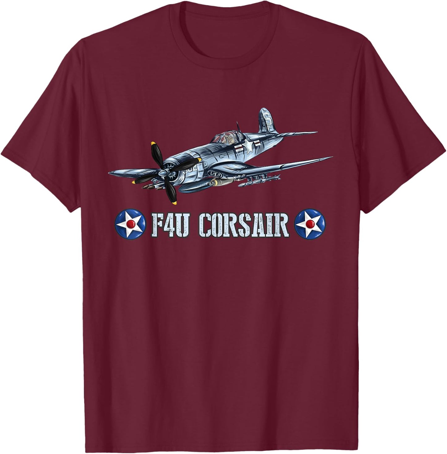 World War 2 Military Fighter Aircraft WWII F4U Corsair T-Shirt - T-Shirt | Maroon