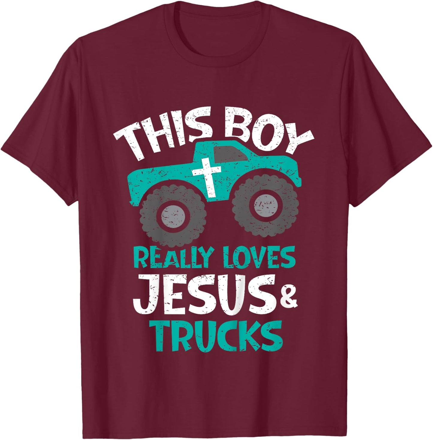 Kids I love Jesus and trucks T-Shirt - T-Shirt | Maroon