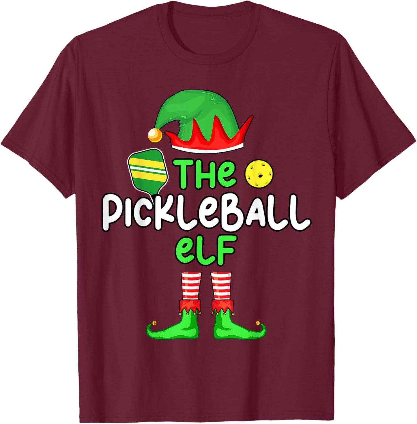 I'm The Pickleball Elf Christmas Family Matching Pajama T-Shirt - T-Shirt | Maroon