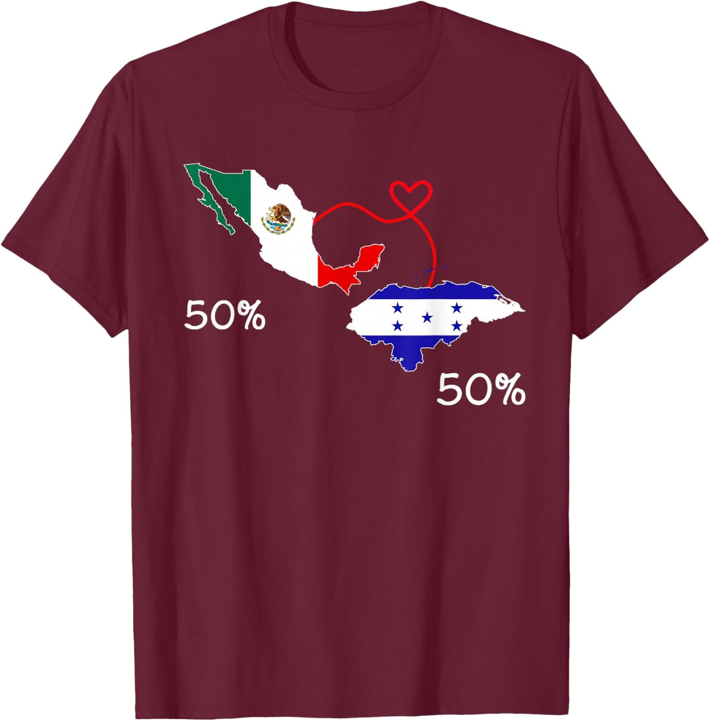 Half Mexican Half Honduran Flag Map Mexico Catracho T-Shirt - T-Shirt | Maroon