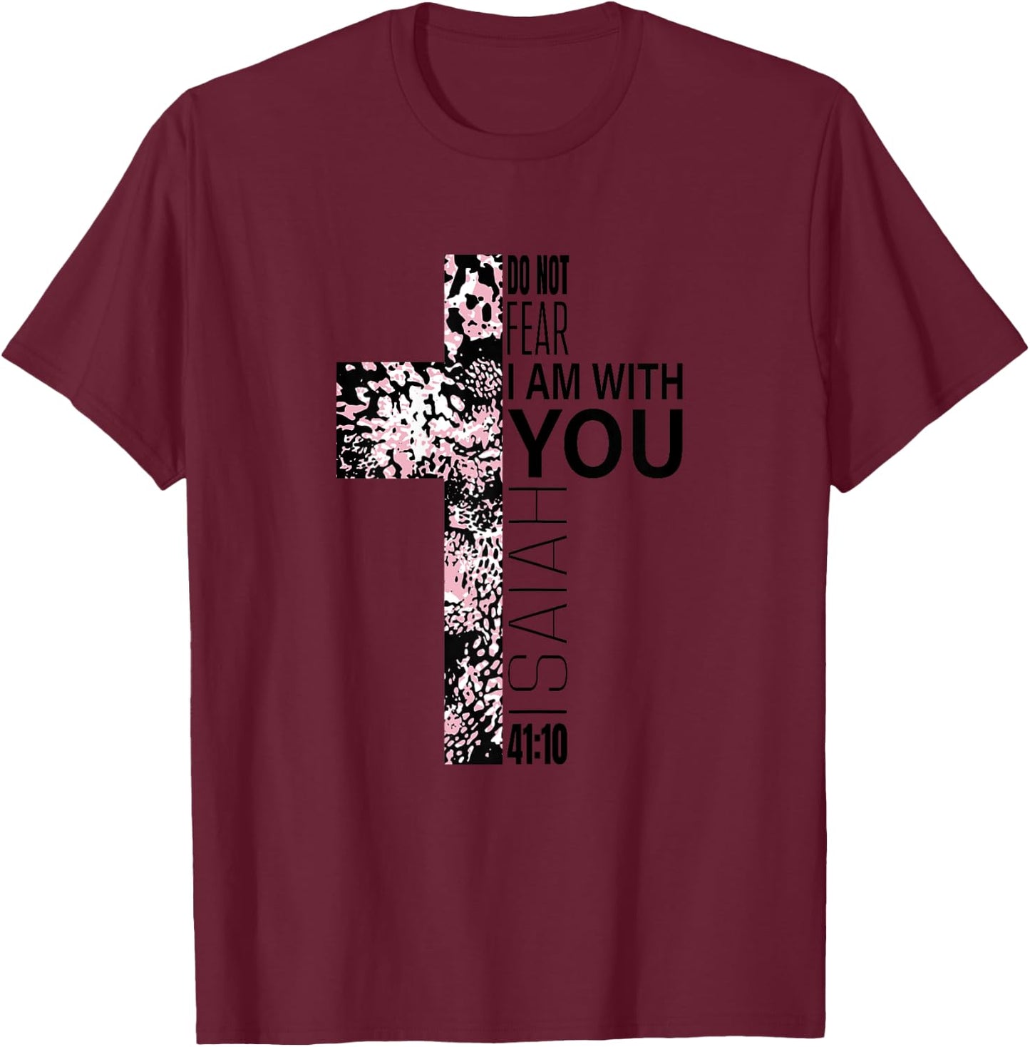 Pink Cross Faith Over Fear Christian Religious Verse Easter T-Shirt - T-Shirt | Maroon
