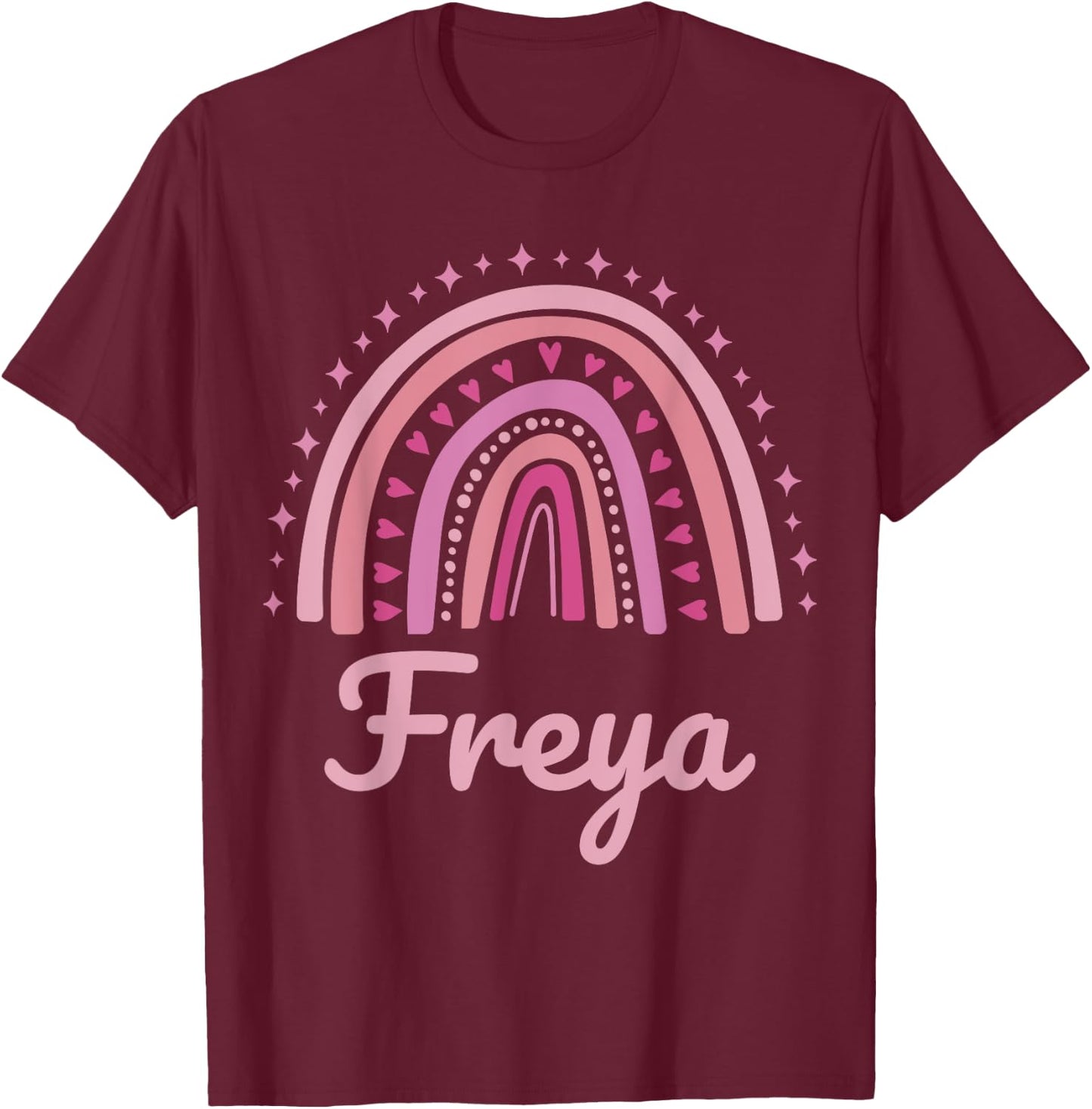 Freya Name Personalized Funny Women Pink Rainbow Freya T-Shirt - T-Shirt | Maroon