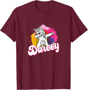 DARCEY - Beautiful girl name with cool dabbing unicorn T-Shirt - T-Shirt | Maroon