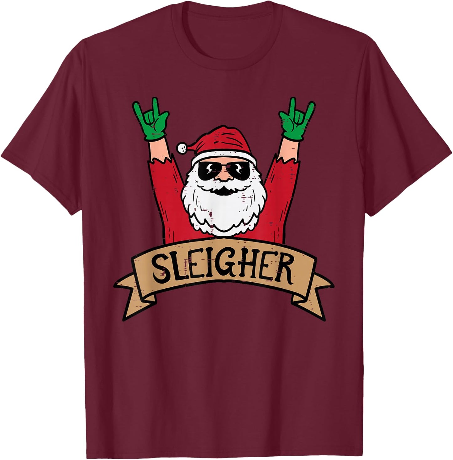 Christmas Sleigher Santa Rock Xmas Rocker Men Women Kids Boy T-Shirt - T-Shirt | Maroon