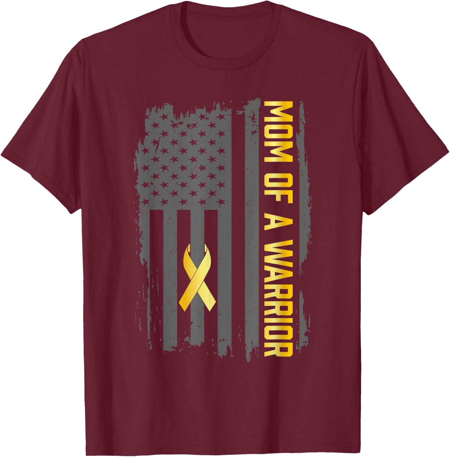 Childhood Cancer Usa Flag Mom of a Warrior Childhood Cancer Men T-Shirt - T-Shirt | Maroon
