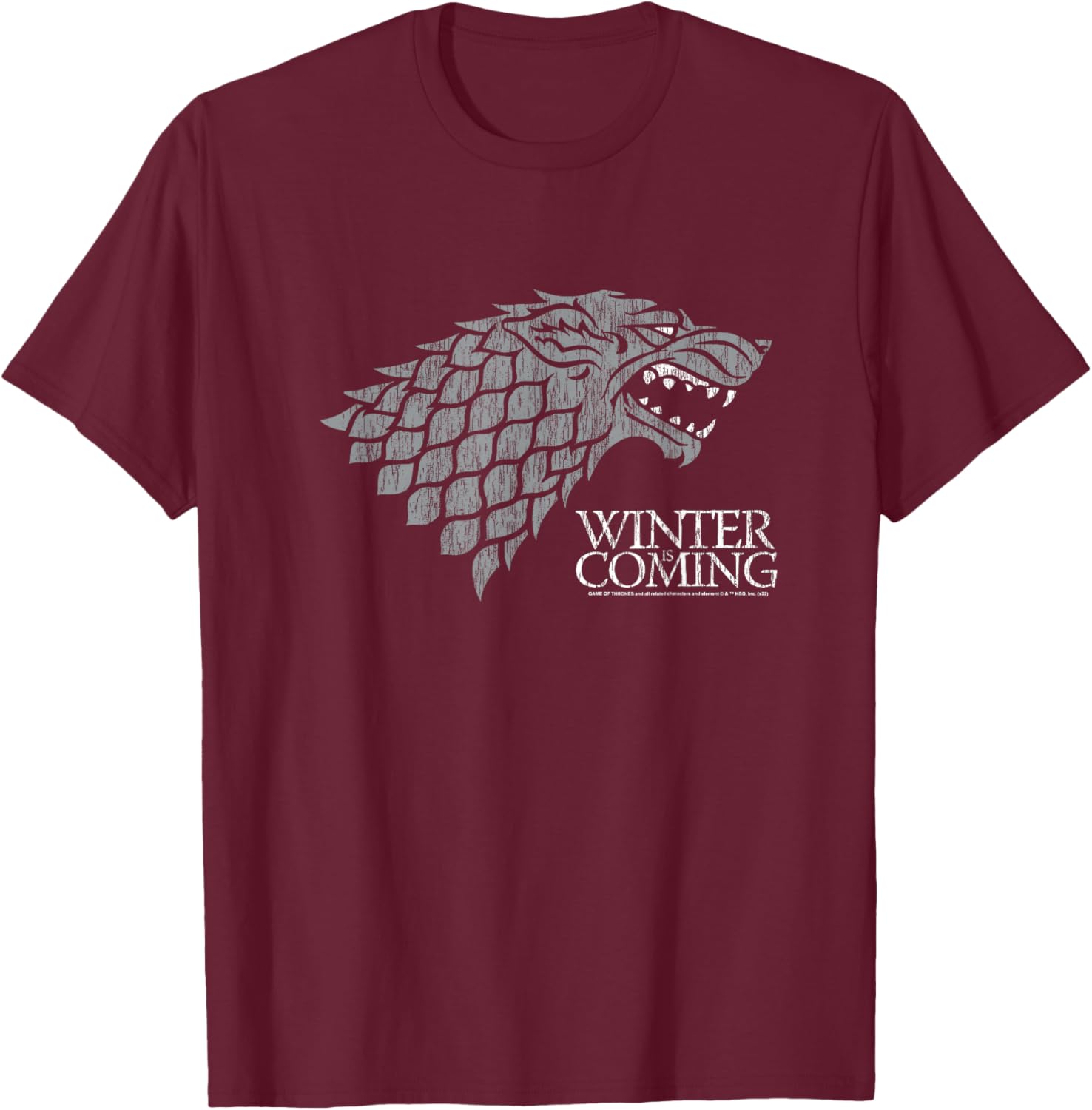 Game of Thrones Startk Winter is Coming on Black T-Shirt - T-Shirt | Maroon