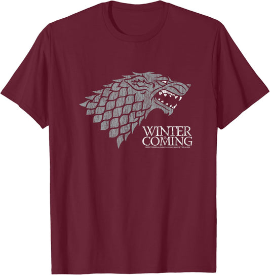 Game of Thrones Startk Winter is Coming on Black T-Shirt - T-Shirt | Maroon