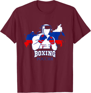 USSR Team Russia Boxing Gloves National Flag Russian Fighter T-Shirt - T-Shirt | Maroon