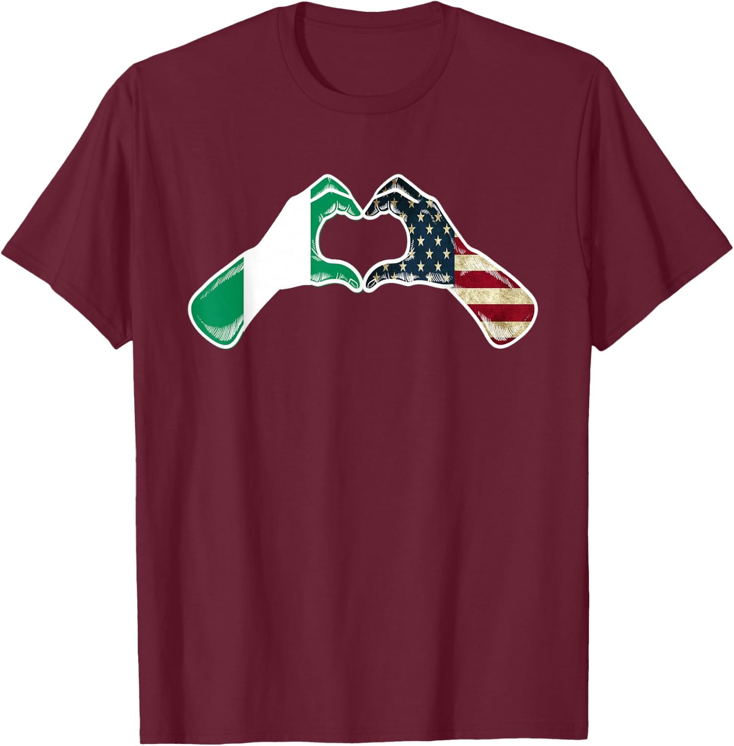 Nigeria American USA Flag - USA Nigerian Heart T-Shirt - T-Shirt | Maroon