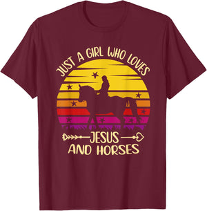 Jesus And Horses - Just A Girl Who Loves Jesus And Horses T-Shirt - T-Shirt | Maroon