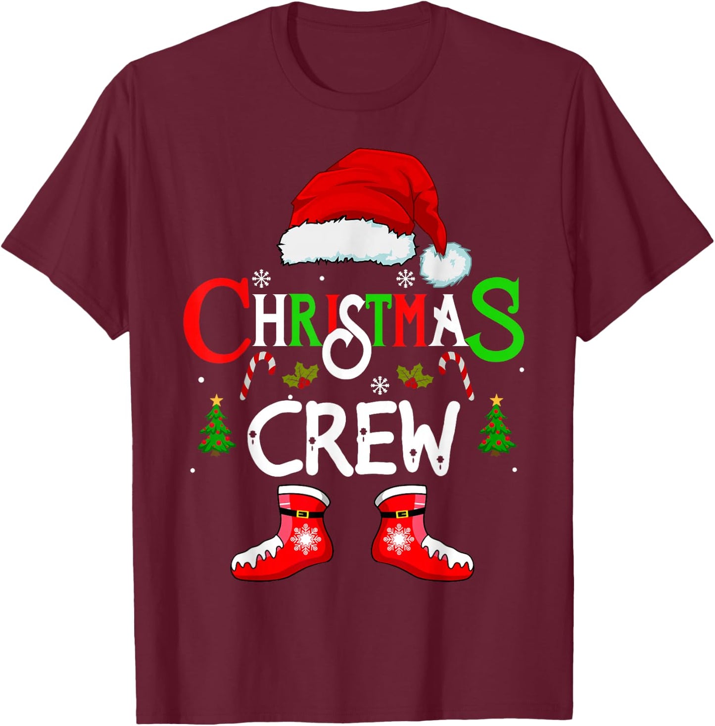 Funny Christmas crew Xmas Squad santa Family Pajamas 2025 T-Shirt - T-Shirt | Maroon