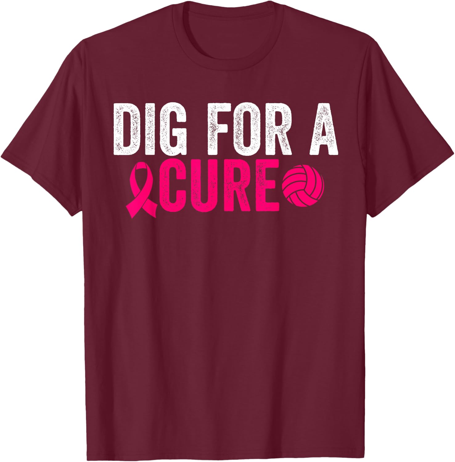 Dig For A Cure Breast Cancer Awareness Volleyball Pink T-Shirt - T-Shirt | Maroon