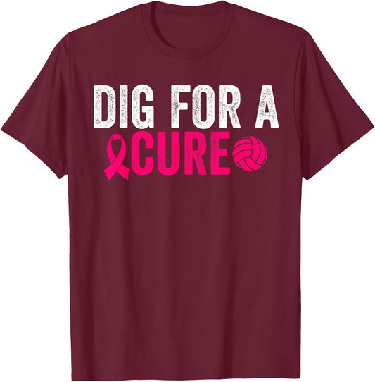 Dig For A Cure Breast Cancer Awareness Volleyball Pink T-Shirt - T-Shirt | Maroon