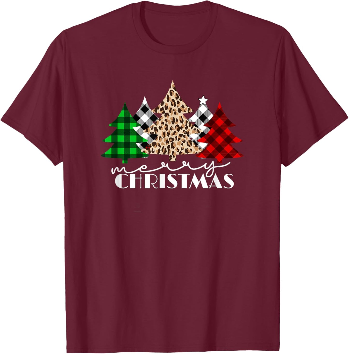 Funny Plaid Christmas Trees Women Men Girl Merry Christmas T-Shirt - T-Shirt | Maroon