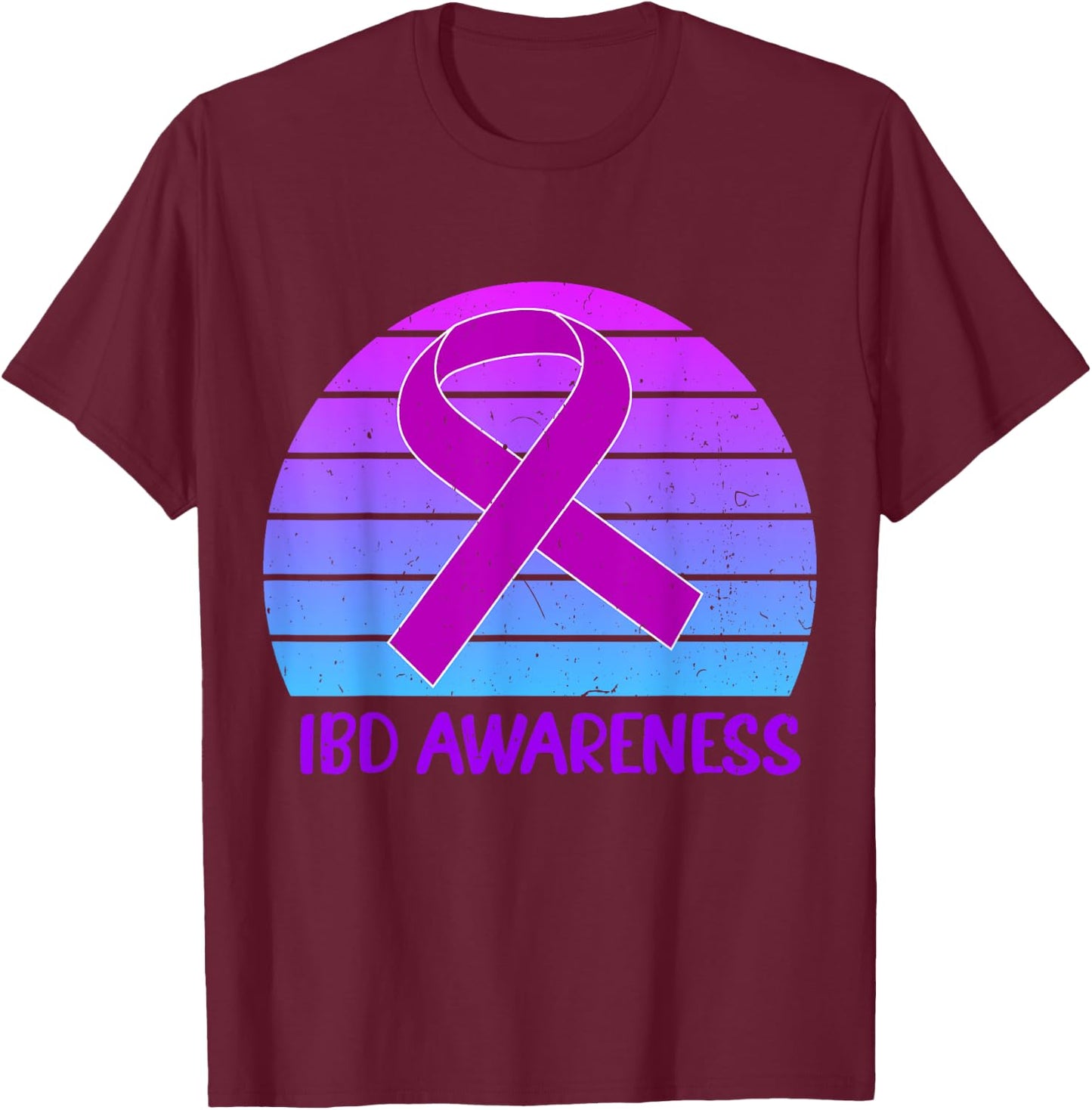 IBD Awareness Crohn's And Colitis Purple Vintage Ribbon T-Shirt - T-Shirt | Maroon