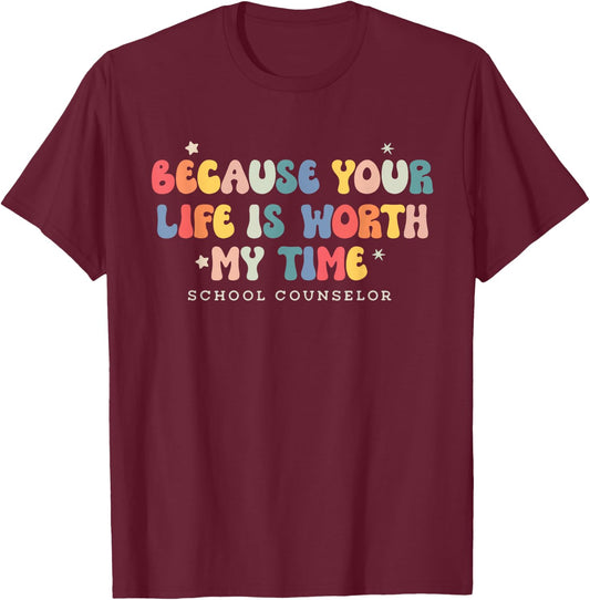 School Counselor Groovy Retro Shirt Funny Cute Women Girls T-Shirt - T-Shirt | Maroon