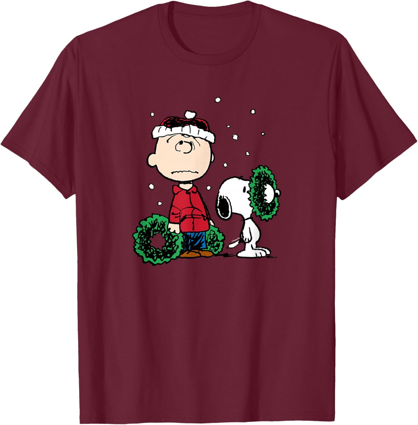 Peanuts - Snoopy Charlie Brown Wreath T-Shirt - T-Shirt | Maroon