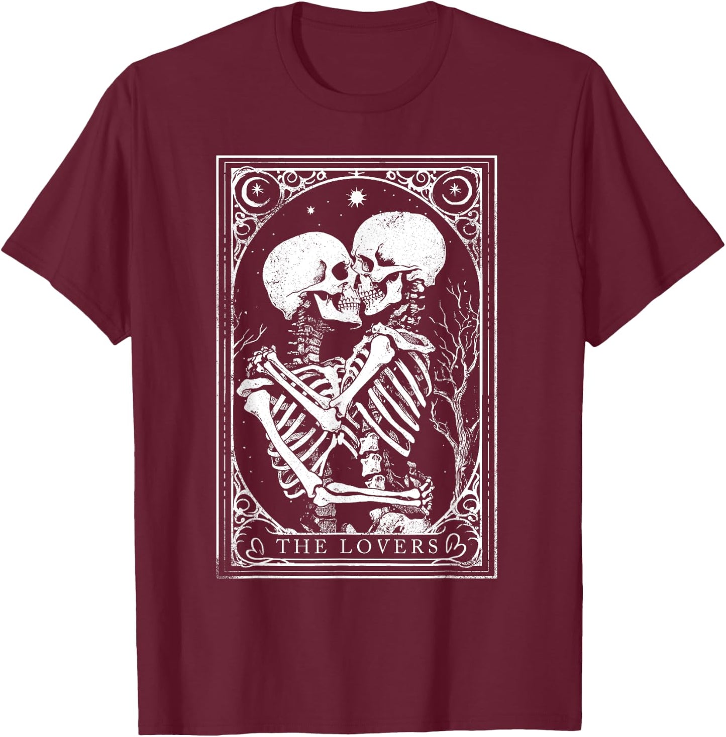 Tarot Card Shirt The Lovers Goth Skeleton Halloween Occult T-Shirt - T-Shirt | Maroon