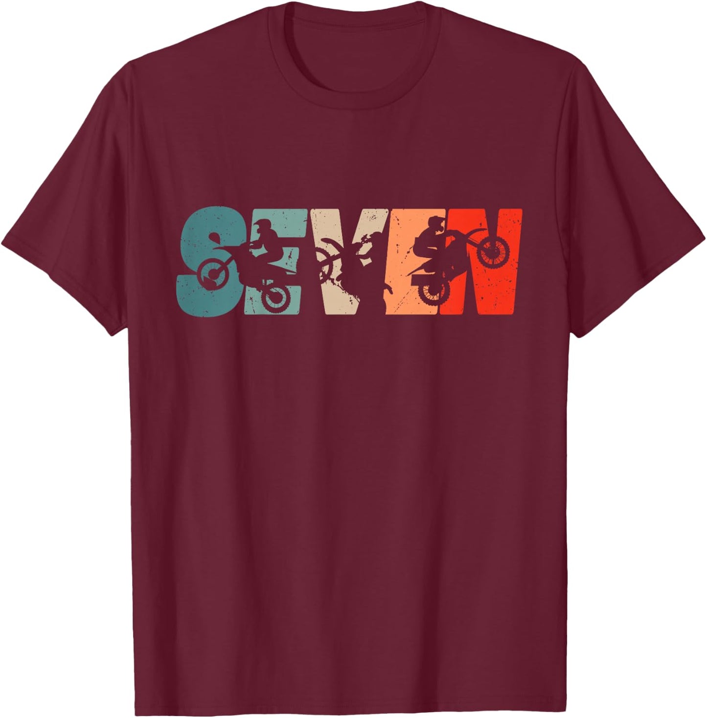 7th Birthday Retro Motocross Dirt Bike 7 Years Boys Girl T-Shirt - T-Shirt | Maroon