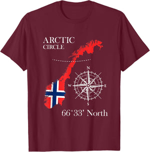 Norway Scandinavia Hiking Camper Fishing Norge - Arctic Circle Polar North Norwegian Flag - -Adults - Black - Small - Short Sleeve - Classic Fit - Cotton, Polyester T-Shirt - T-Shirt | Maroon