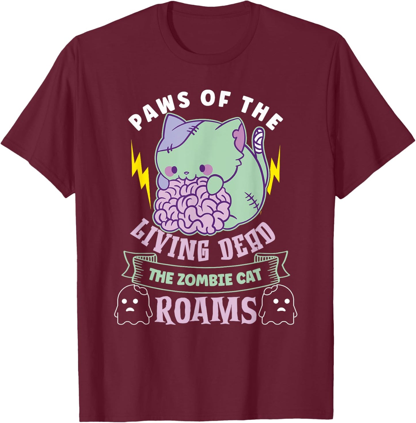Zombie Cat Undead Kitty Horror Meow Creepy Feline Cat Zombie T-Shirt - T-Shirt | Maroon
