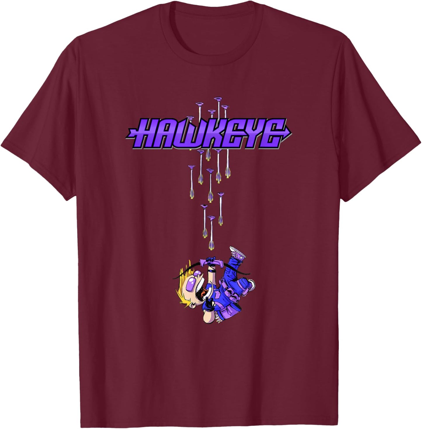 Marvel Comics Retro Classic Hawkeye Chibi Arrow Barrage T-Shirt - T-Shirt | Maroon