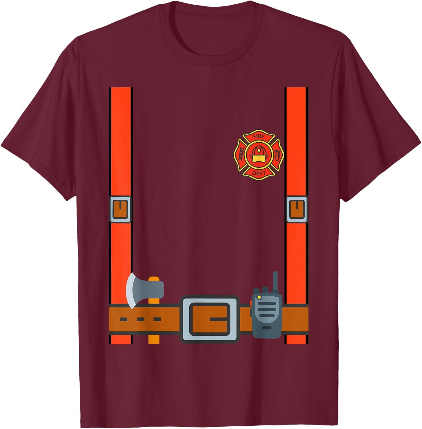 Fun Fireman Halloween - Firefighter Cosplay Costume Dressup T-Shirt - T-Shirt | Maroon