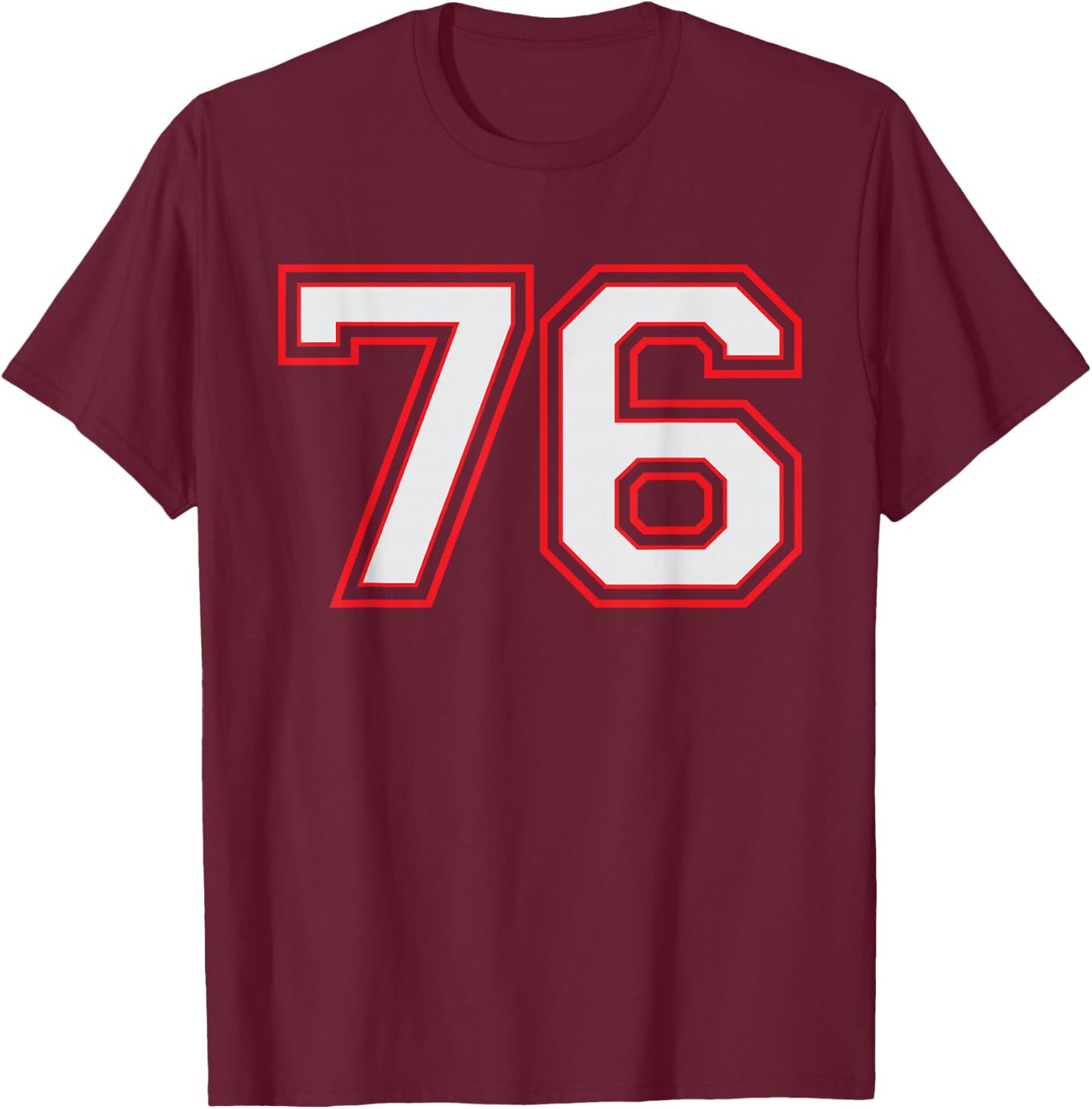 Red Number 76 Sports Player Jersey Fun Game Winner #76 Lucky T-Shirt - T-Shirt | Maroon
