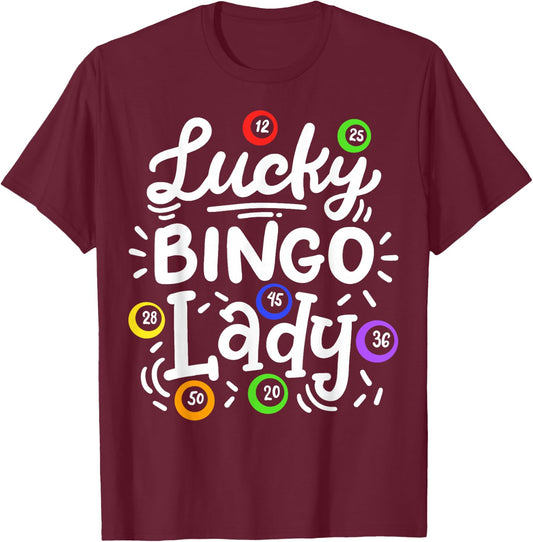 Bingo Lucky Bingo Lady T-Shirt - T-Shirt | Maroon