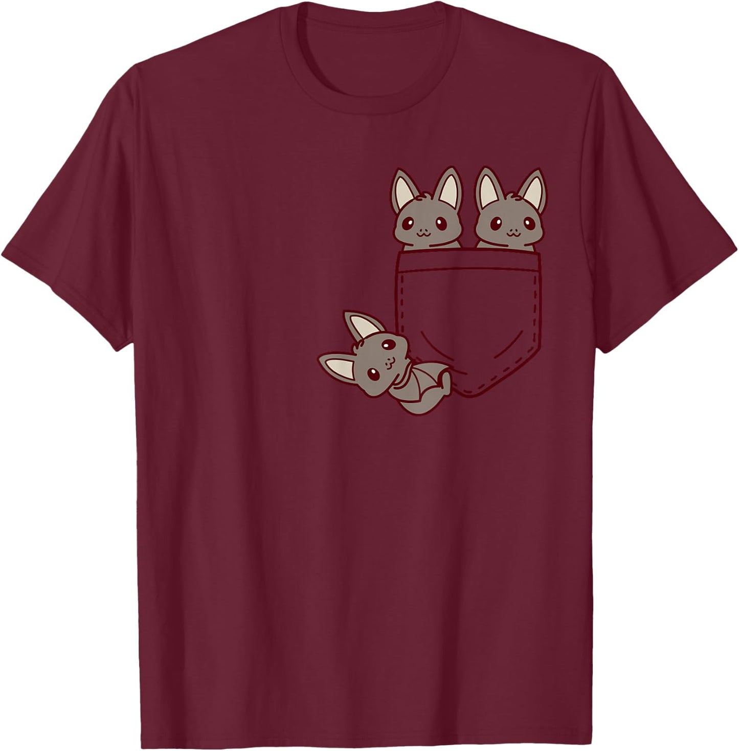 for Bat Lovers Cute Kawaii Baby Bat in Pocket T-Shirt - T-Shirt | Maroon